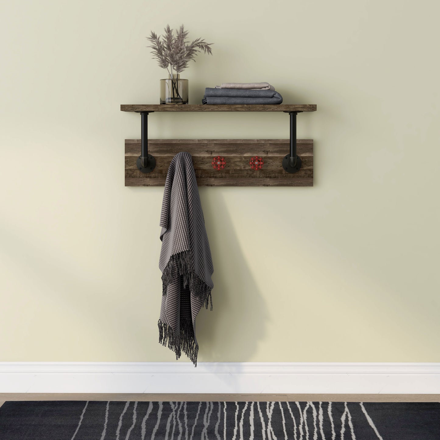 Reclaimed Oak 3-Hook Wall Shelf