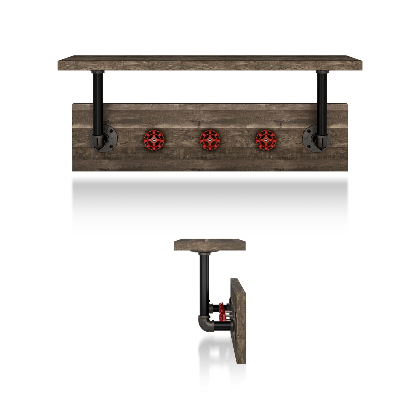 Reclaimed Oak 3-Hook Wall Shelf