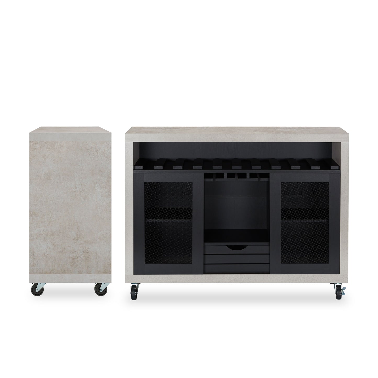 Industrial Cement and Black 48" Buffet with Wine Storage