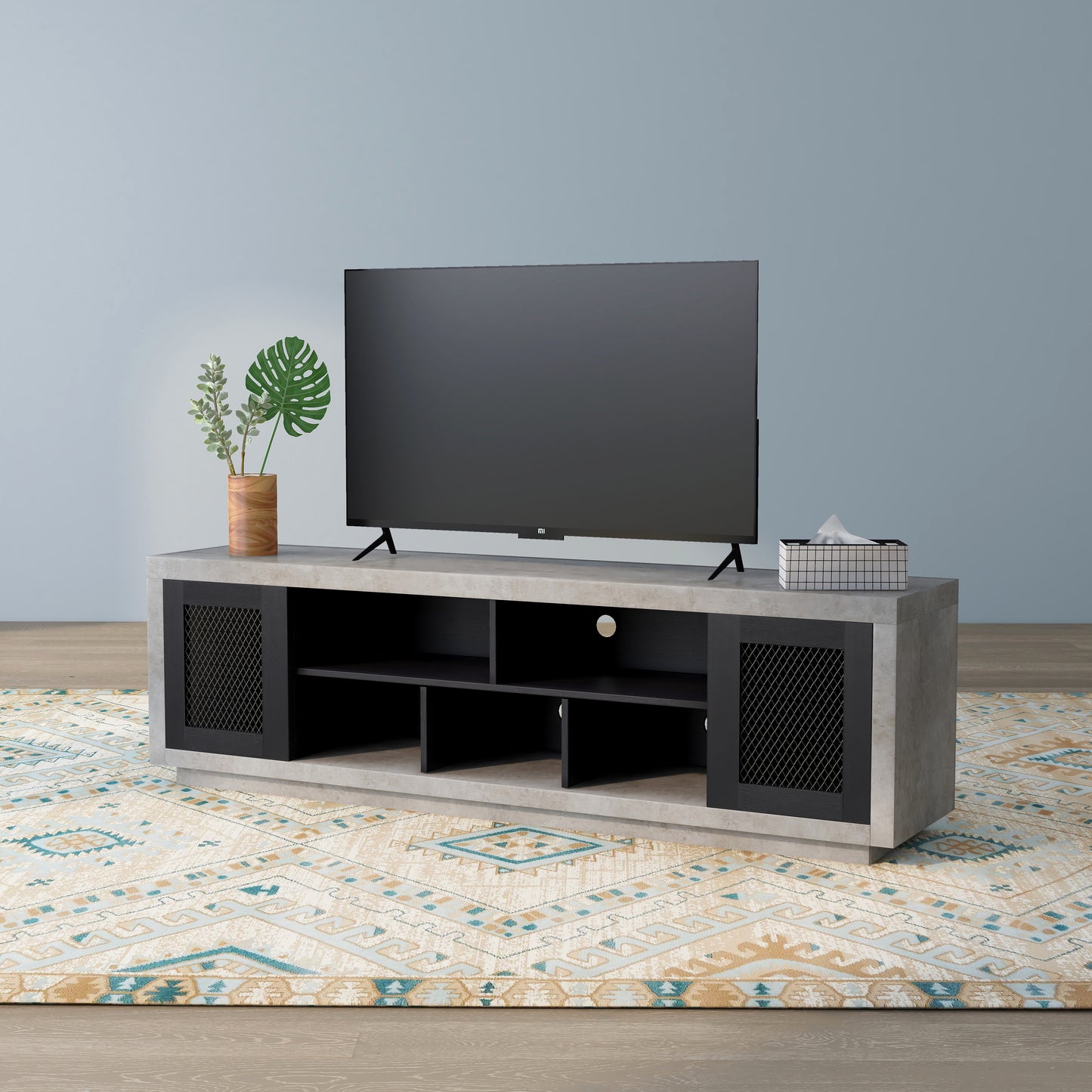 Urban Cement & Black 71" Wide Open Shelf TV Stand