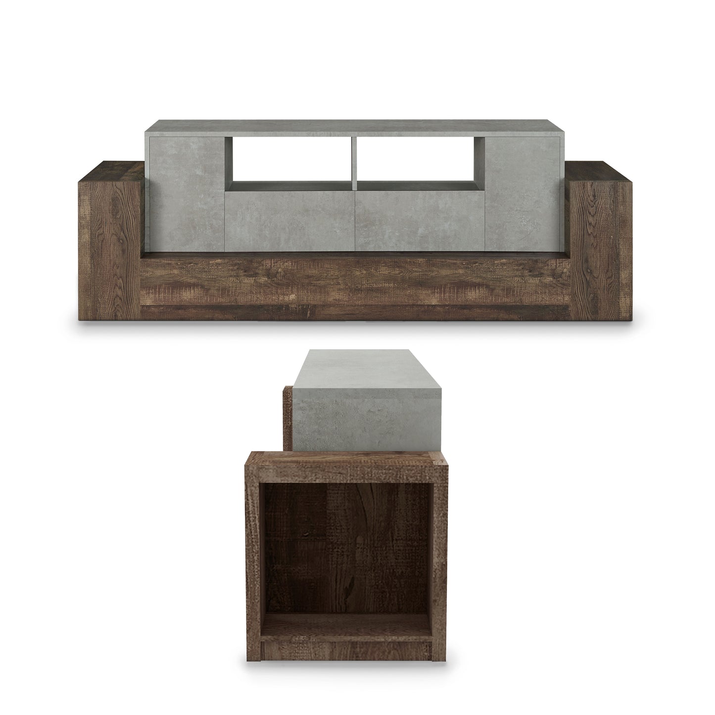 Urban Cement and Reclaimed Oak 71" Wide TV Stand
