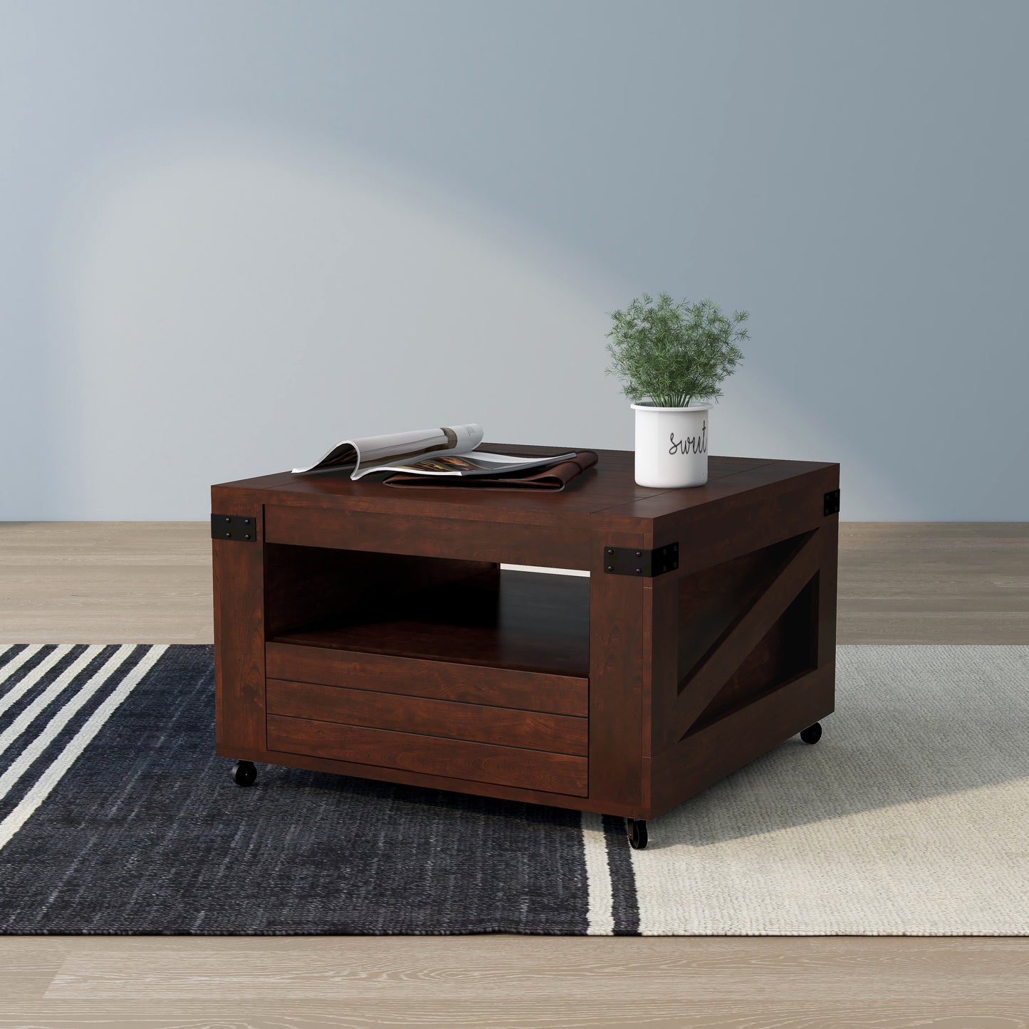Vintage Walnut Mobile 32" Storage Coffee Table