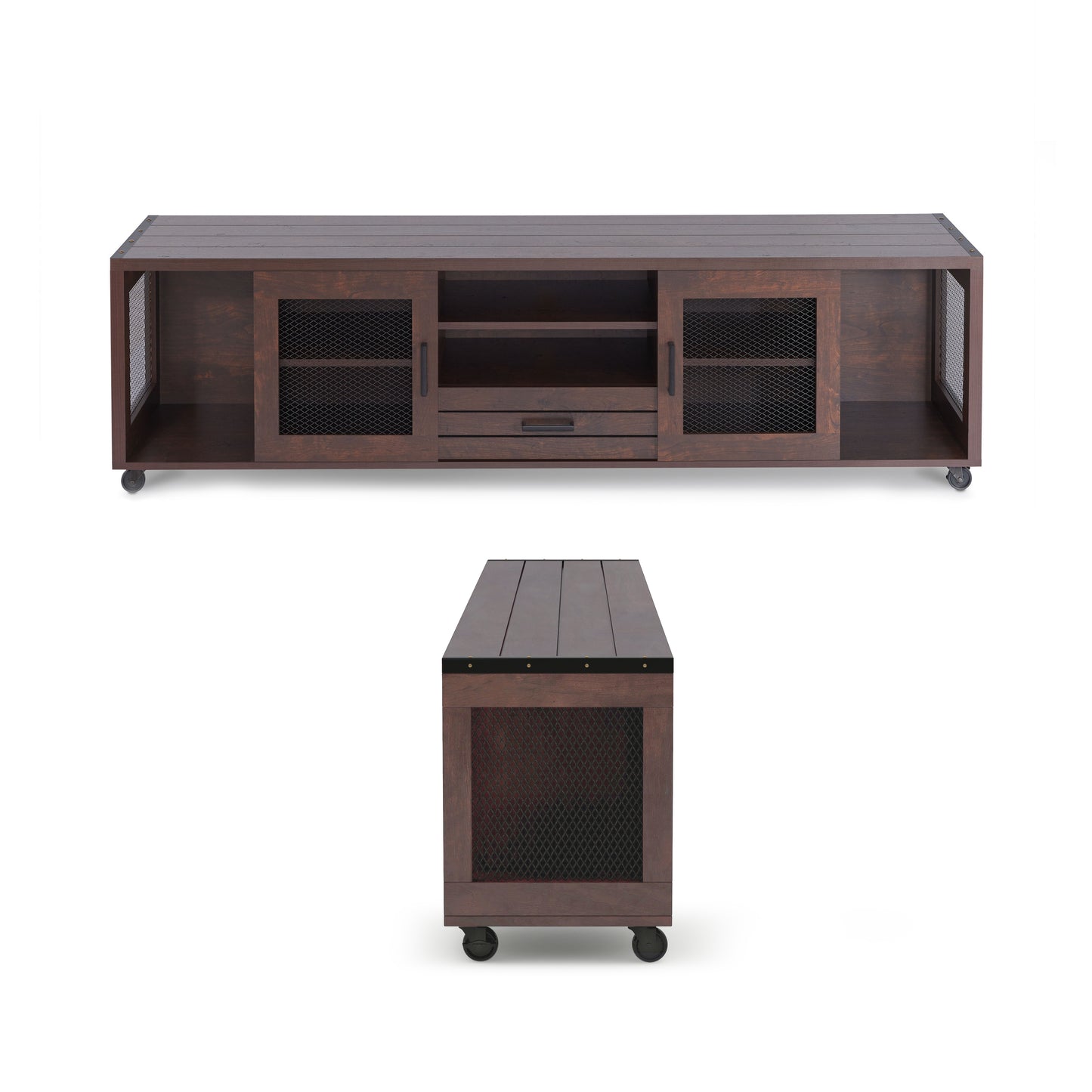 Industrial Vintage Walnut 71" Wide Mobile TV Stand