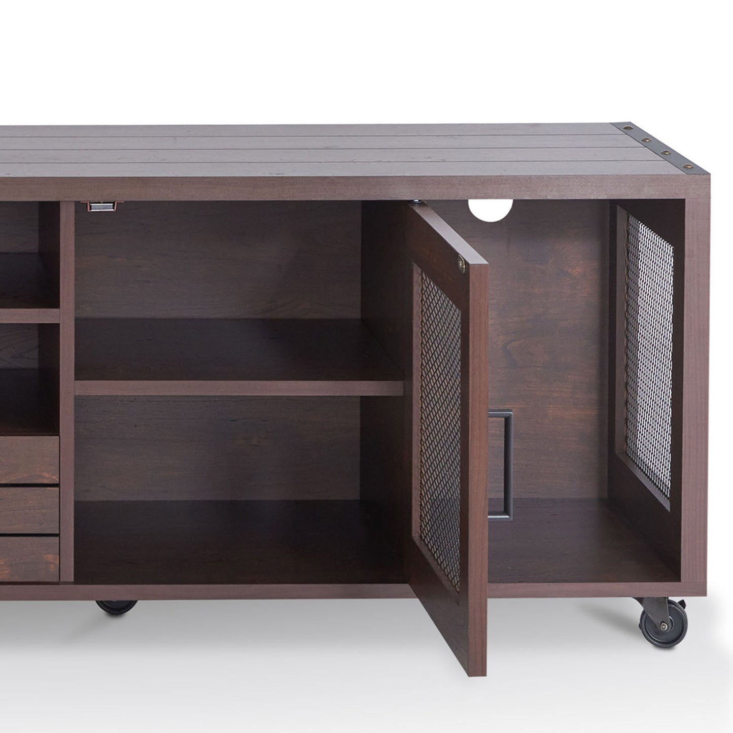 Industrial Vintage Walnut 71" Wide Mobile TV Stand