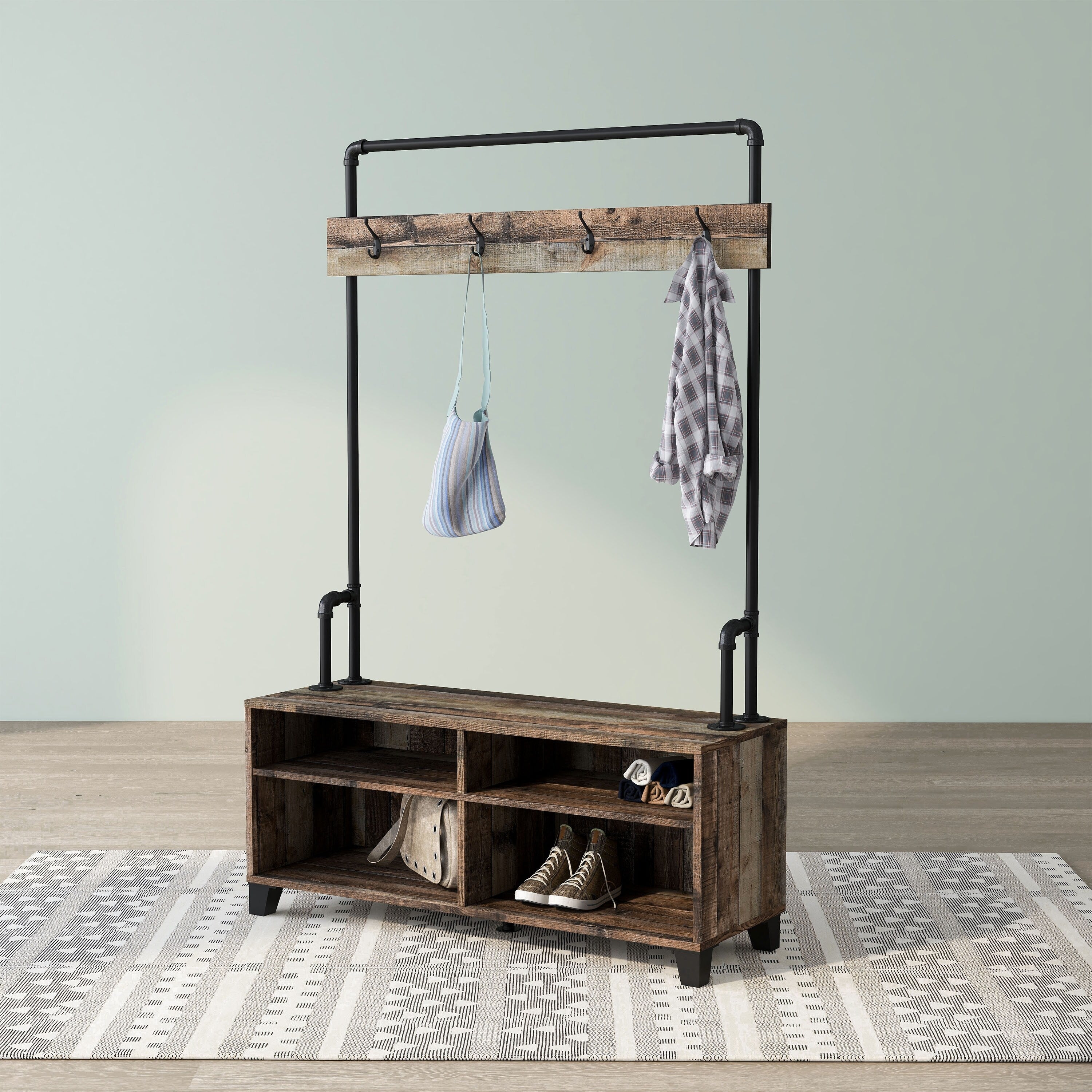 Reclaimed Barnwood Entryway Bench with Coat Rack – DenHour