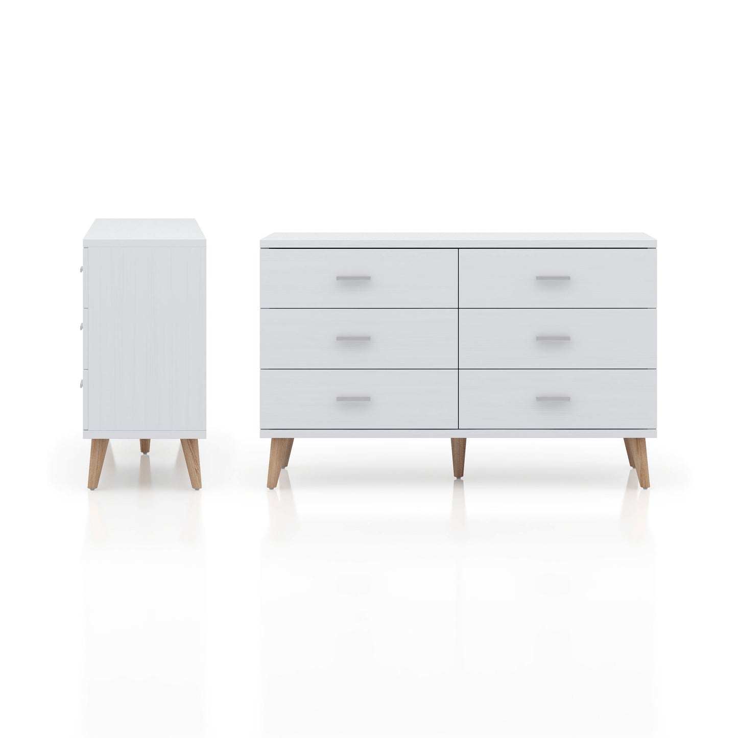 Scandinavian White 6-drawer Dresser with Bar Pulls