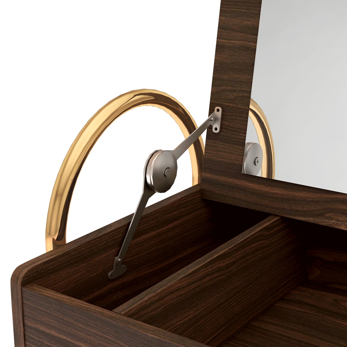 Glam Walnut Vanity Table with Lift-top Mirror