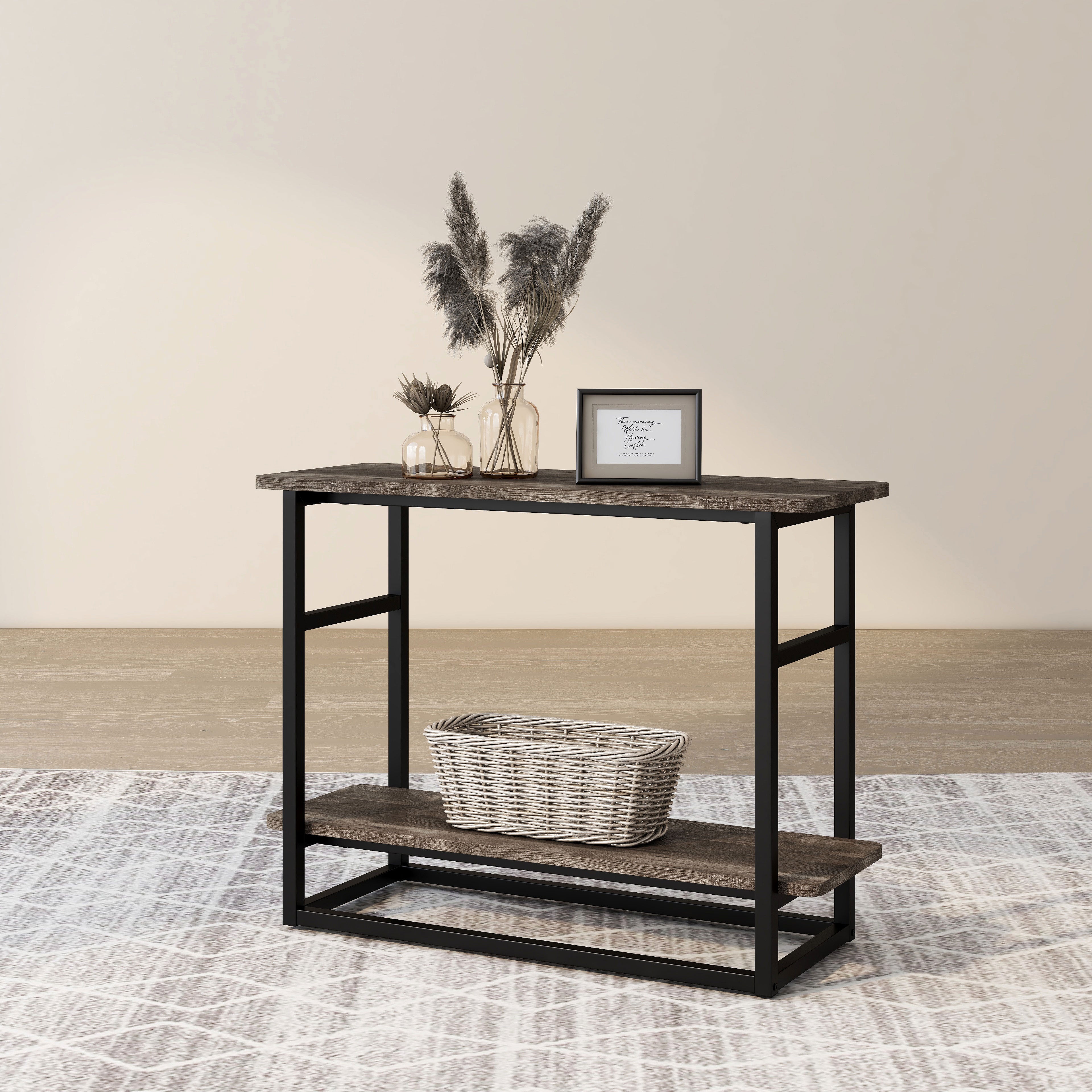 Urban Oak 32-inch Long Side Table with Lower Shelf – DenHour