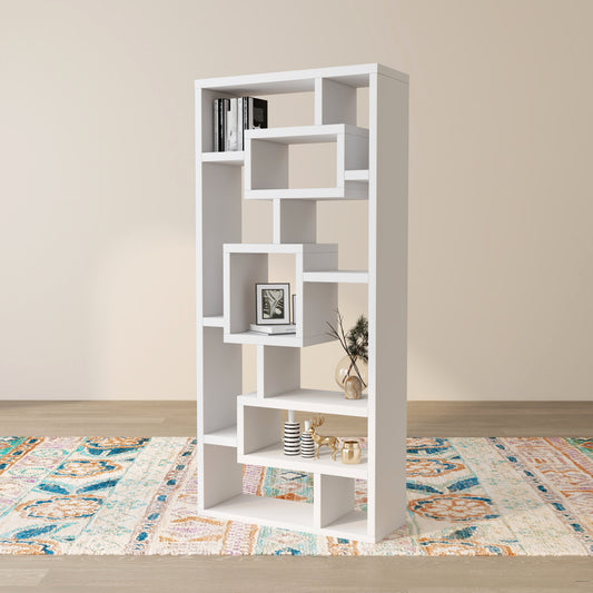 Modern Geometric 11-Shelf Open-Back Bookcase