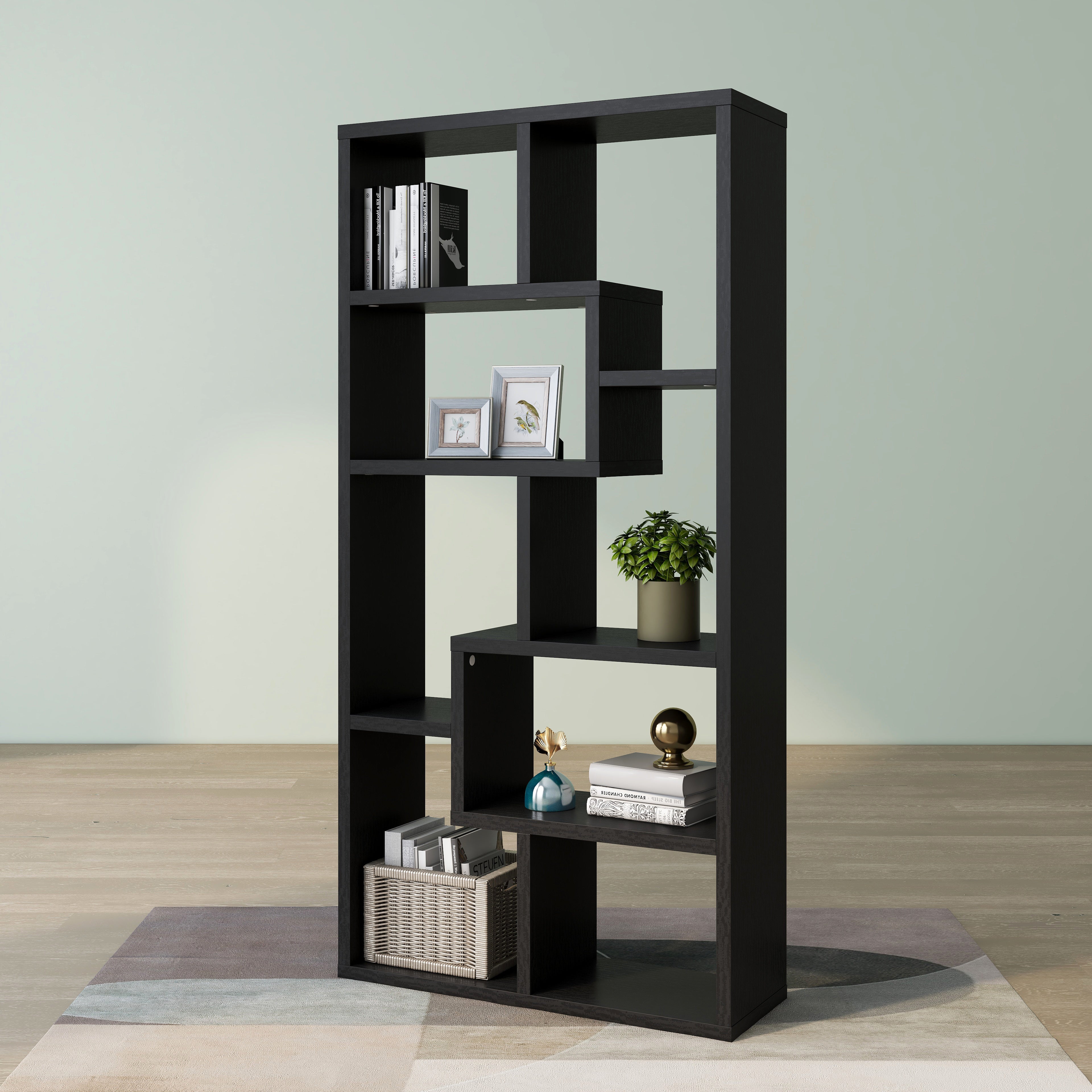 Modern Geometric 8-Shelf Open-Back Bookcase – DenHour