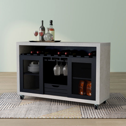 Industrial Cement and Black 48" Buffet with Wine Storage