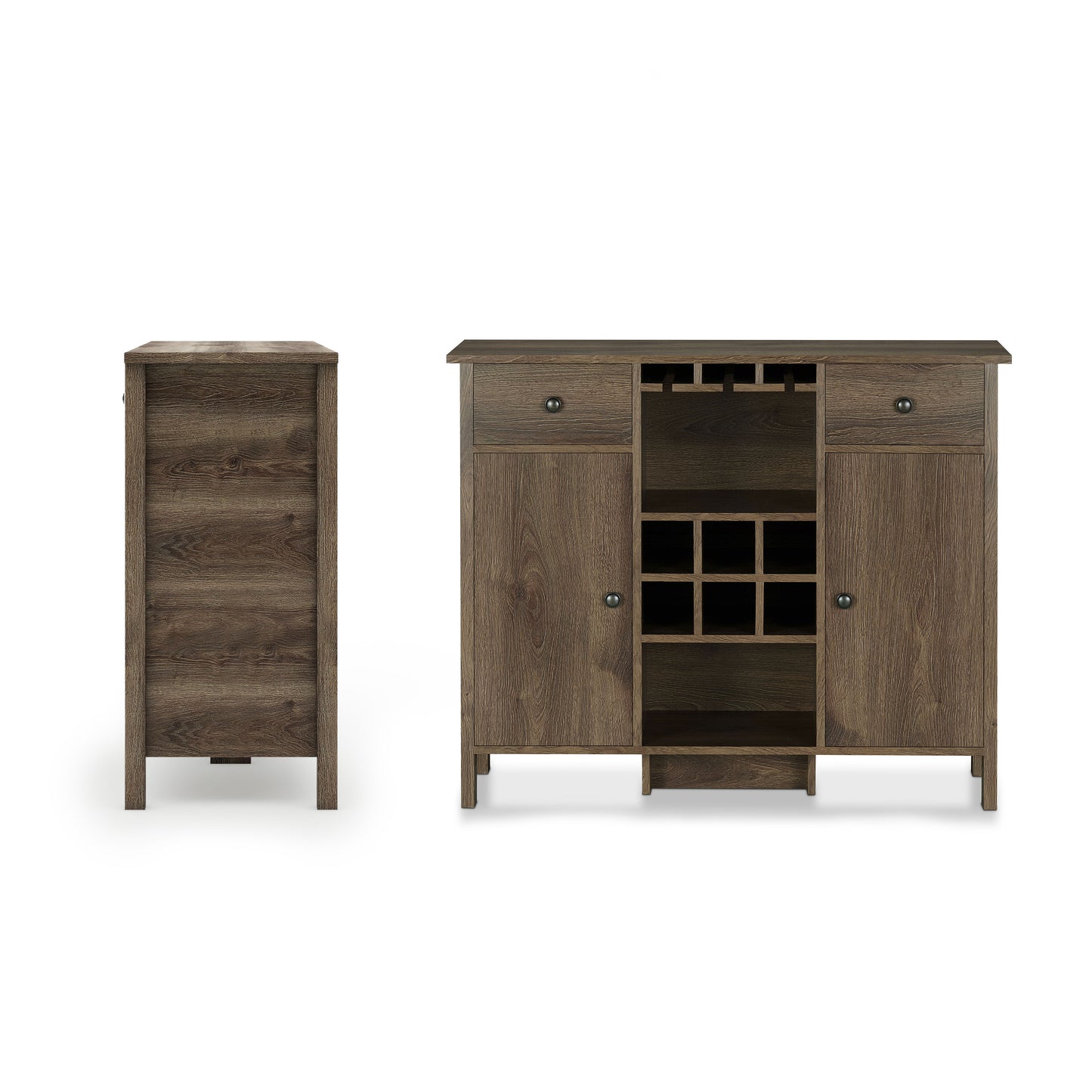 Rustic Distressed Walnut 42" Buffet with Wine Grid
