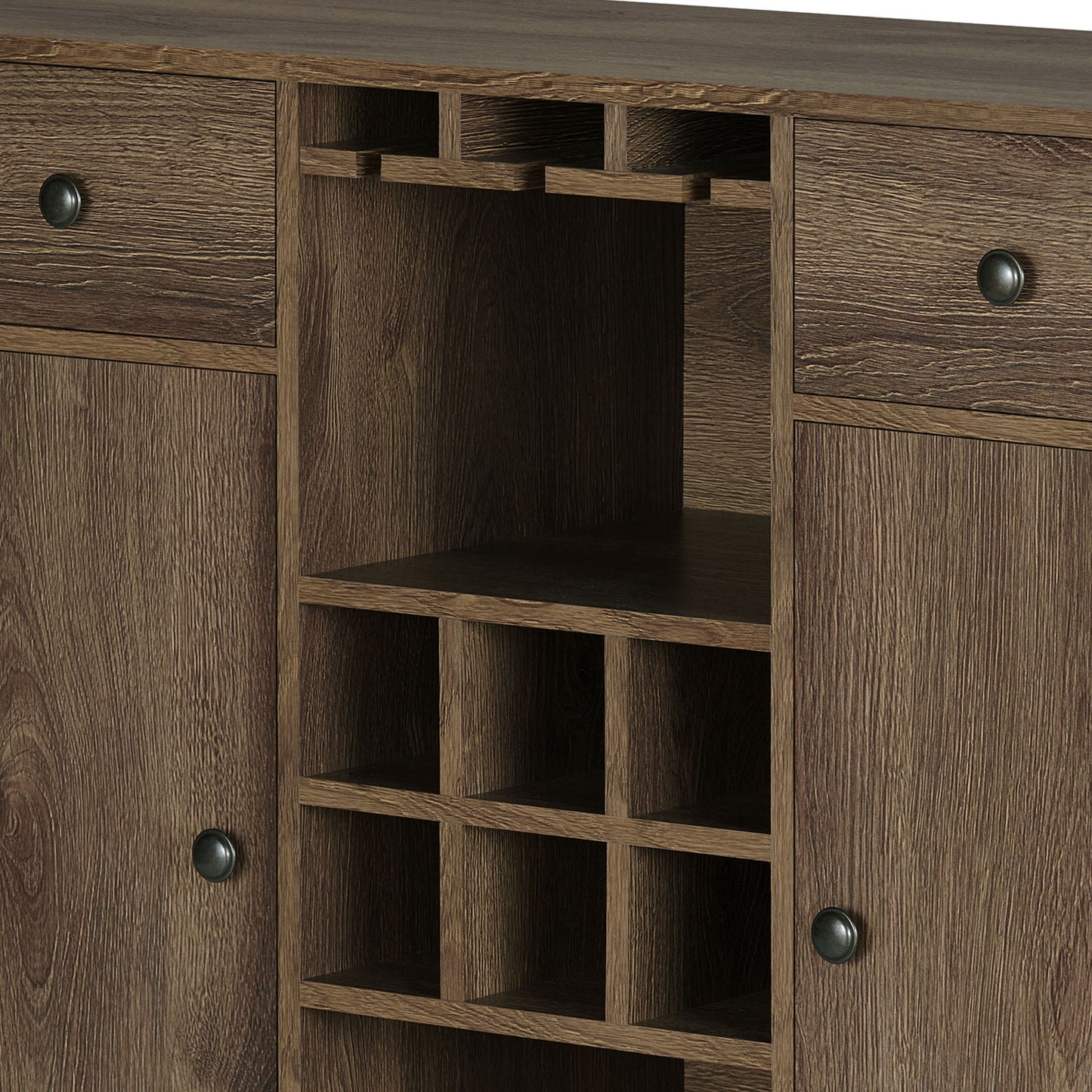 Rustic Distressed Walnut 42" Buffet with Wine Grid