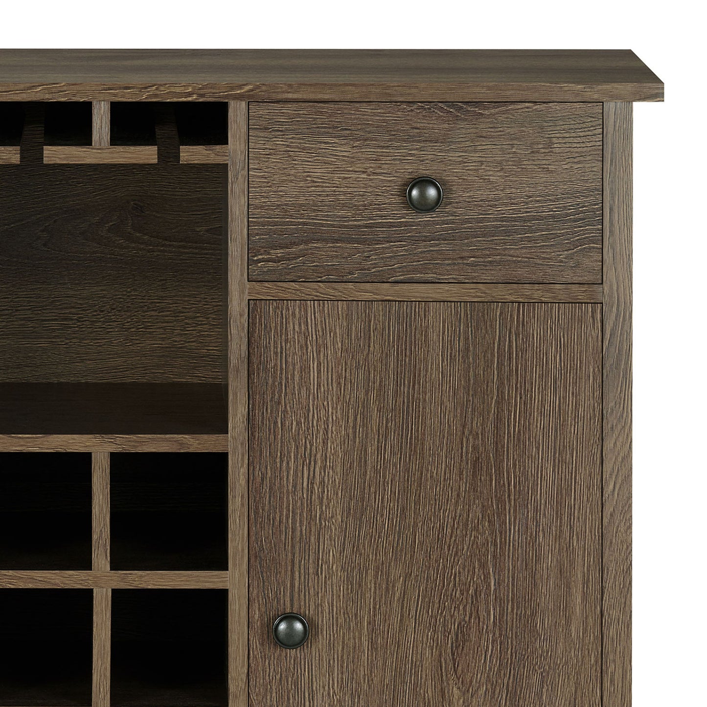 Rustic Distressed Walnut 42" Buffet with Wine Grid