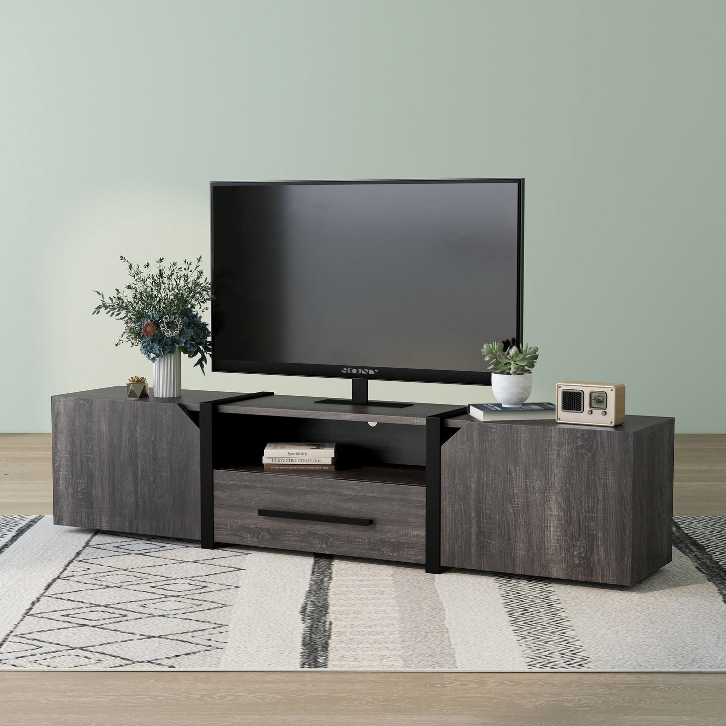 Modern Gray 81" Wide Storage Entertainment Center
