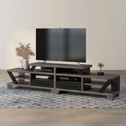 Modern Gray 82" Wide Open Shelf Tiered TV Stand