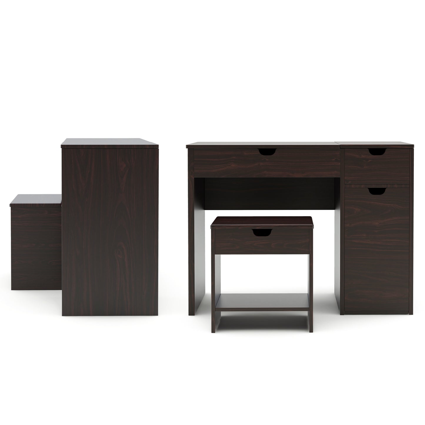 Modern Walnut 36" Storage Vanity and Stool Set