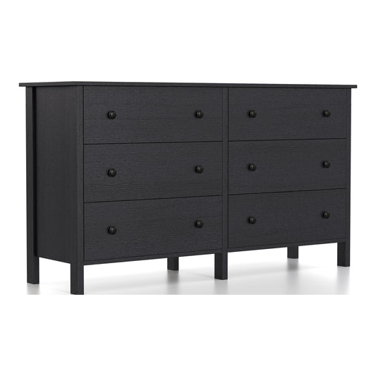 Right angled transitional black six-drawer youth dresser on a white background