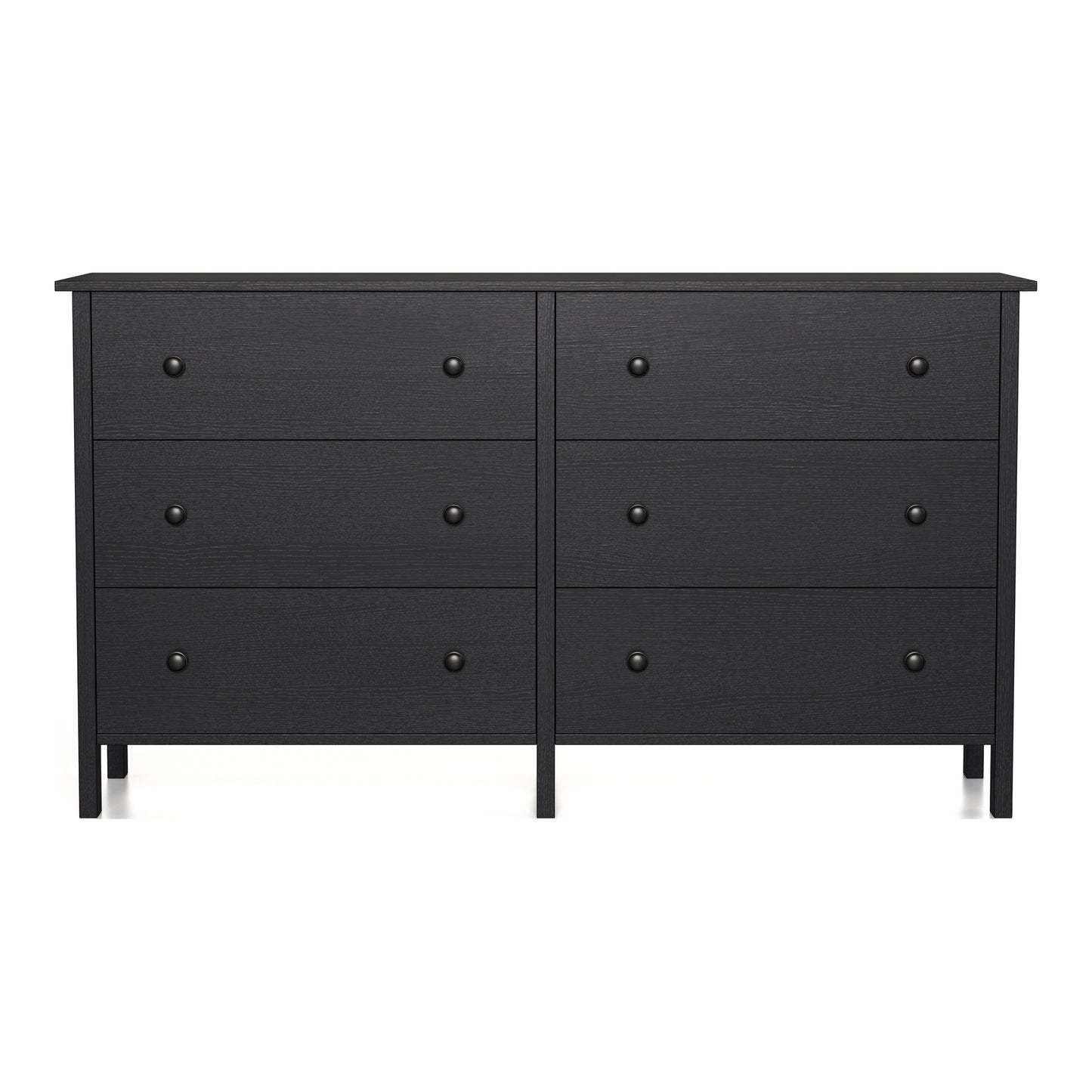 Front-facing transitional black six-drawer youth dresser on a white background