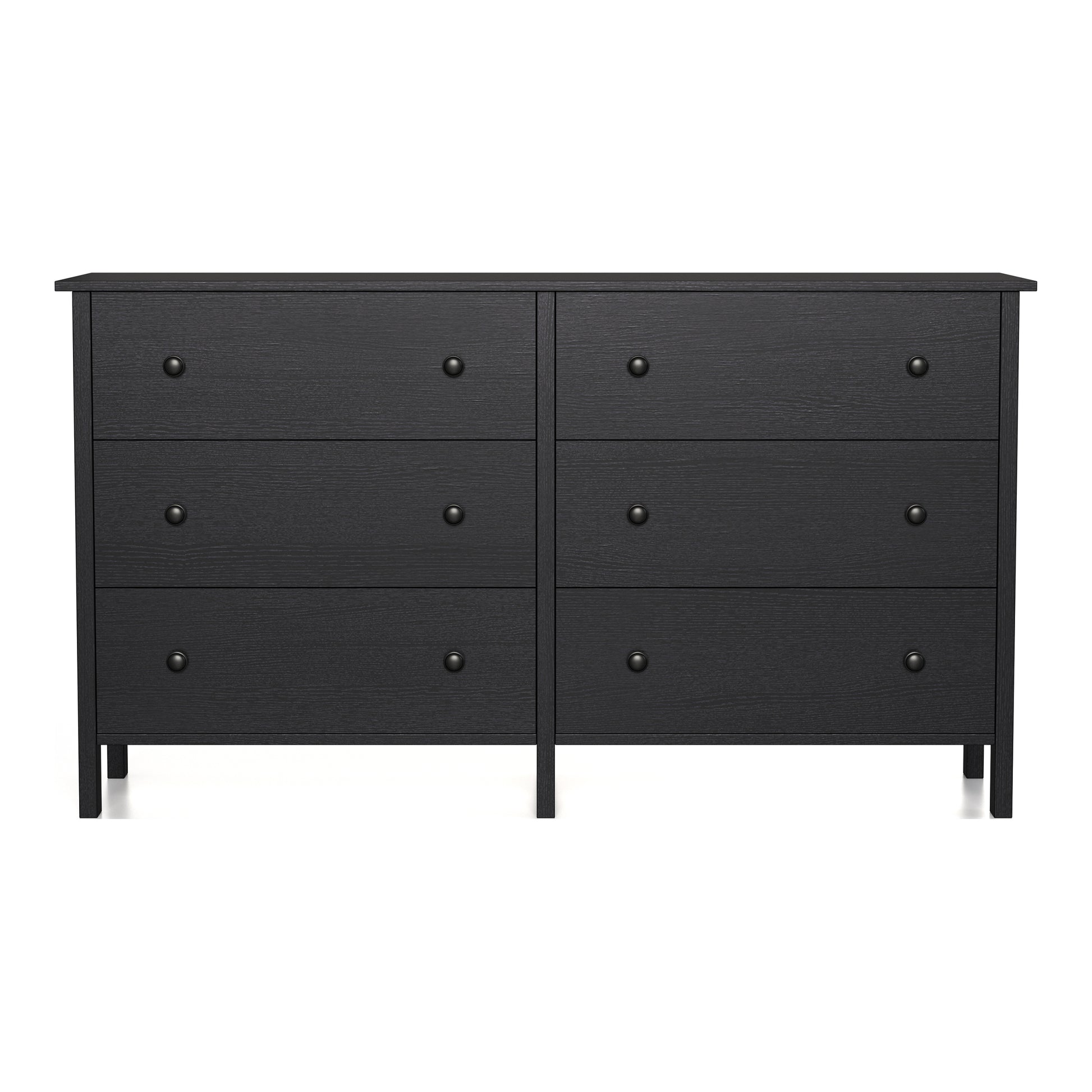 Front-facing transitional black six-drawer youth dresser on a white background