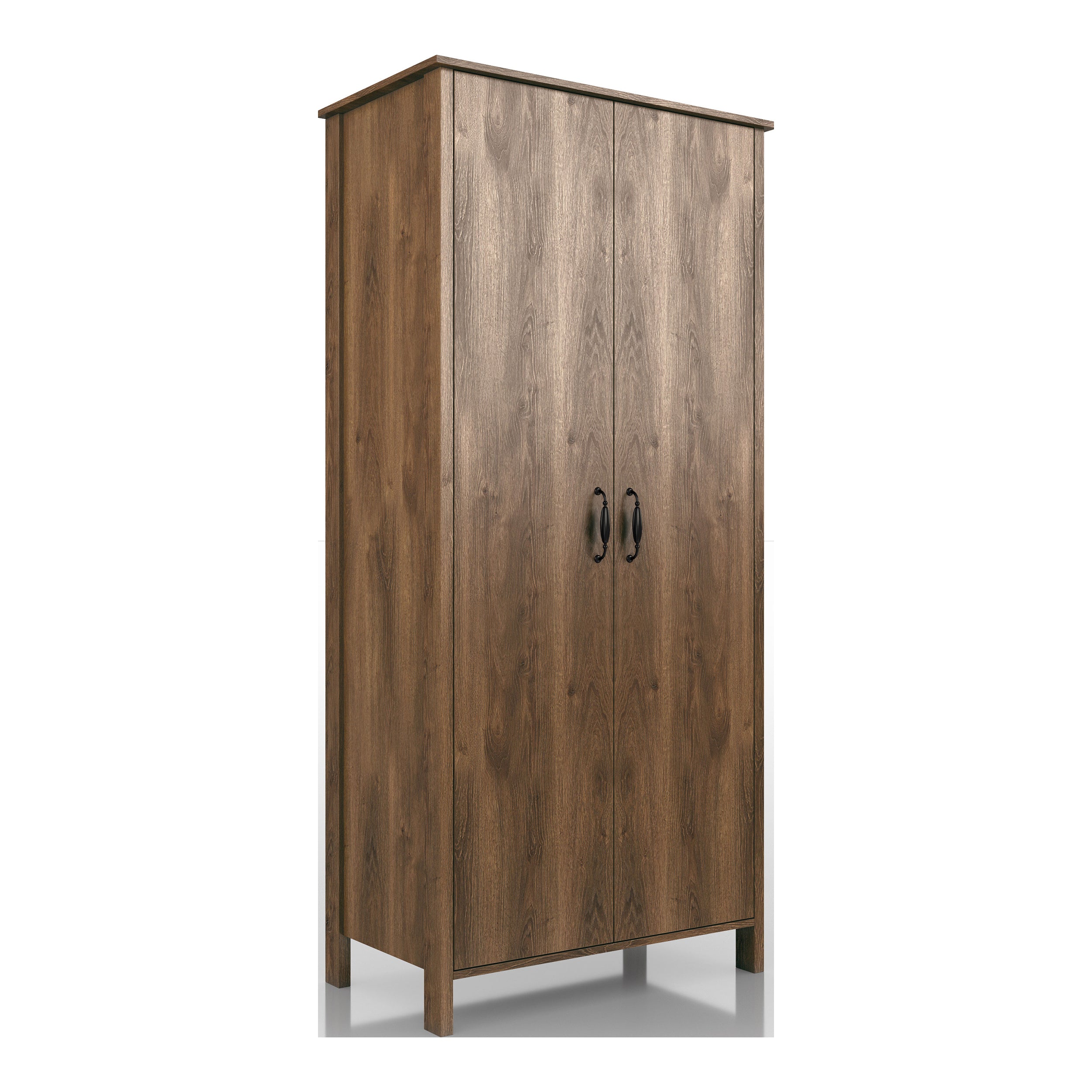 Rustic Distressed Walnut 2-door Wardrobe Closet with Shelf – DenHour