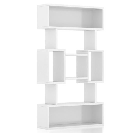 Right angled modern white open cubic bookcase display shelf on a white background