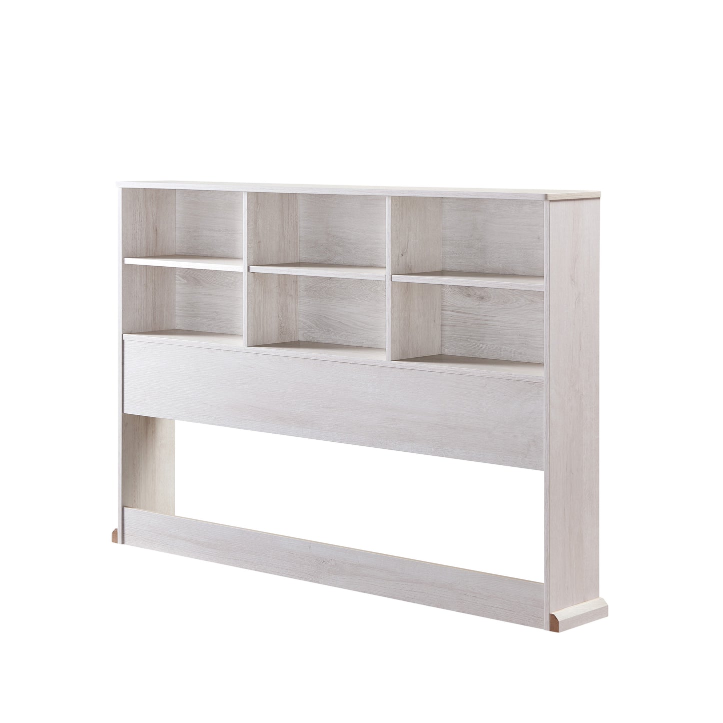 Left angled optional bookcase headboard only from a contemporary three-drawer storage bed in a bedroom with accessories