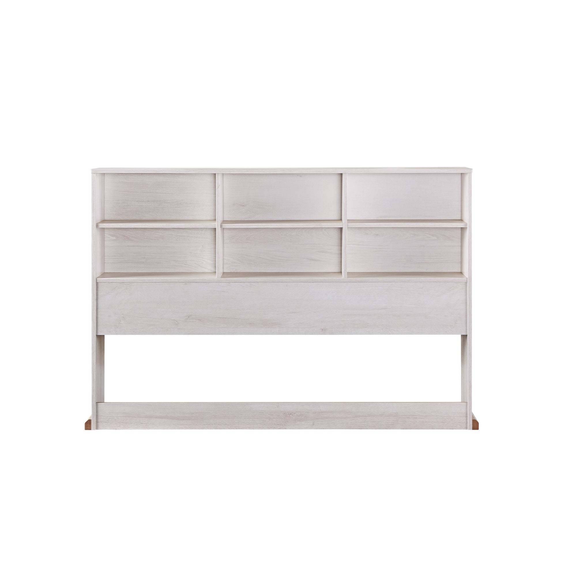 Front-facing optional bookcase headboard only from a contemporary three-drawer storage bed in a bedroom with accessories
