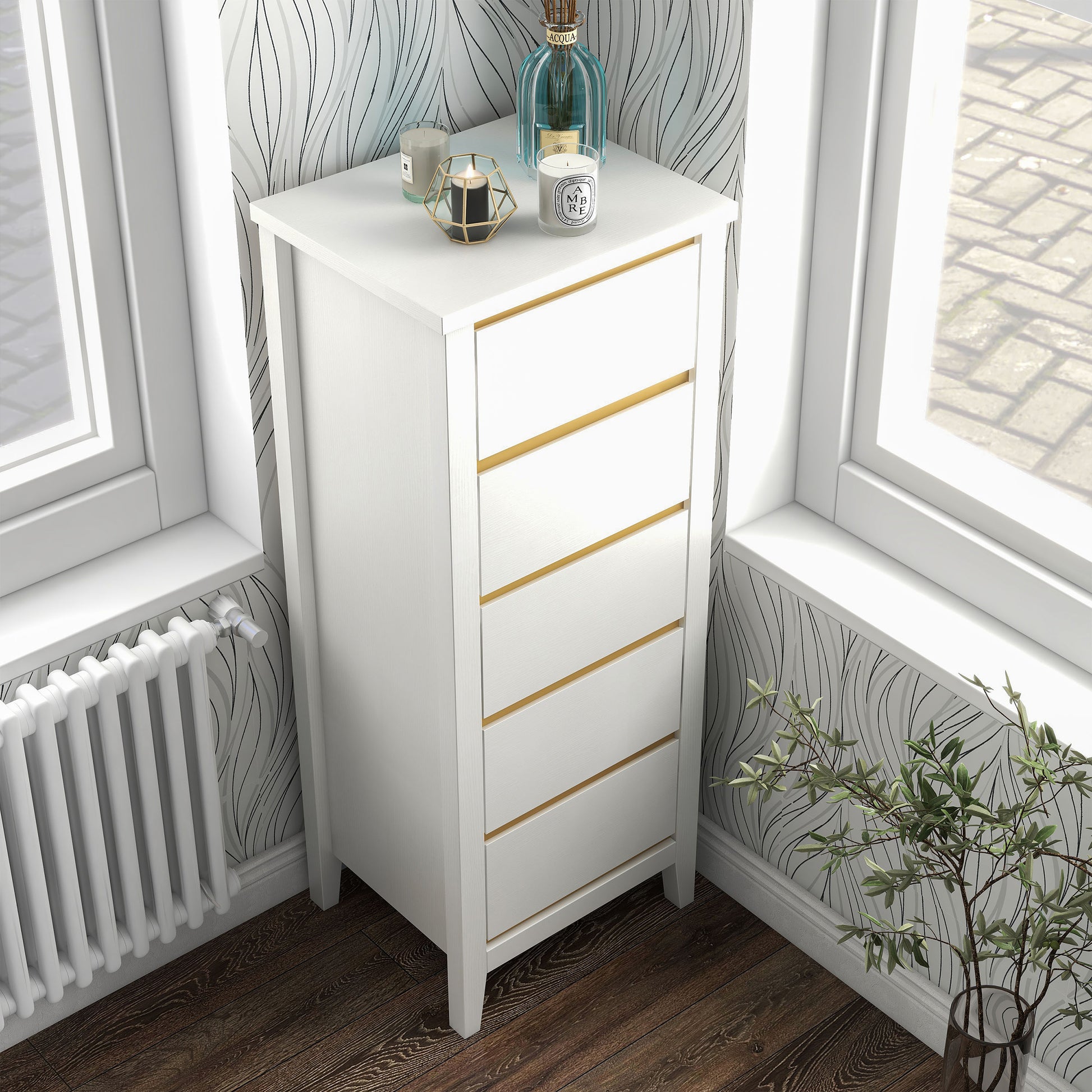 Modern White 5-drawer Tall Dresser – DenHour Modern White 5-drawer Tall Dresser – DenHour