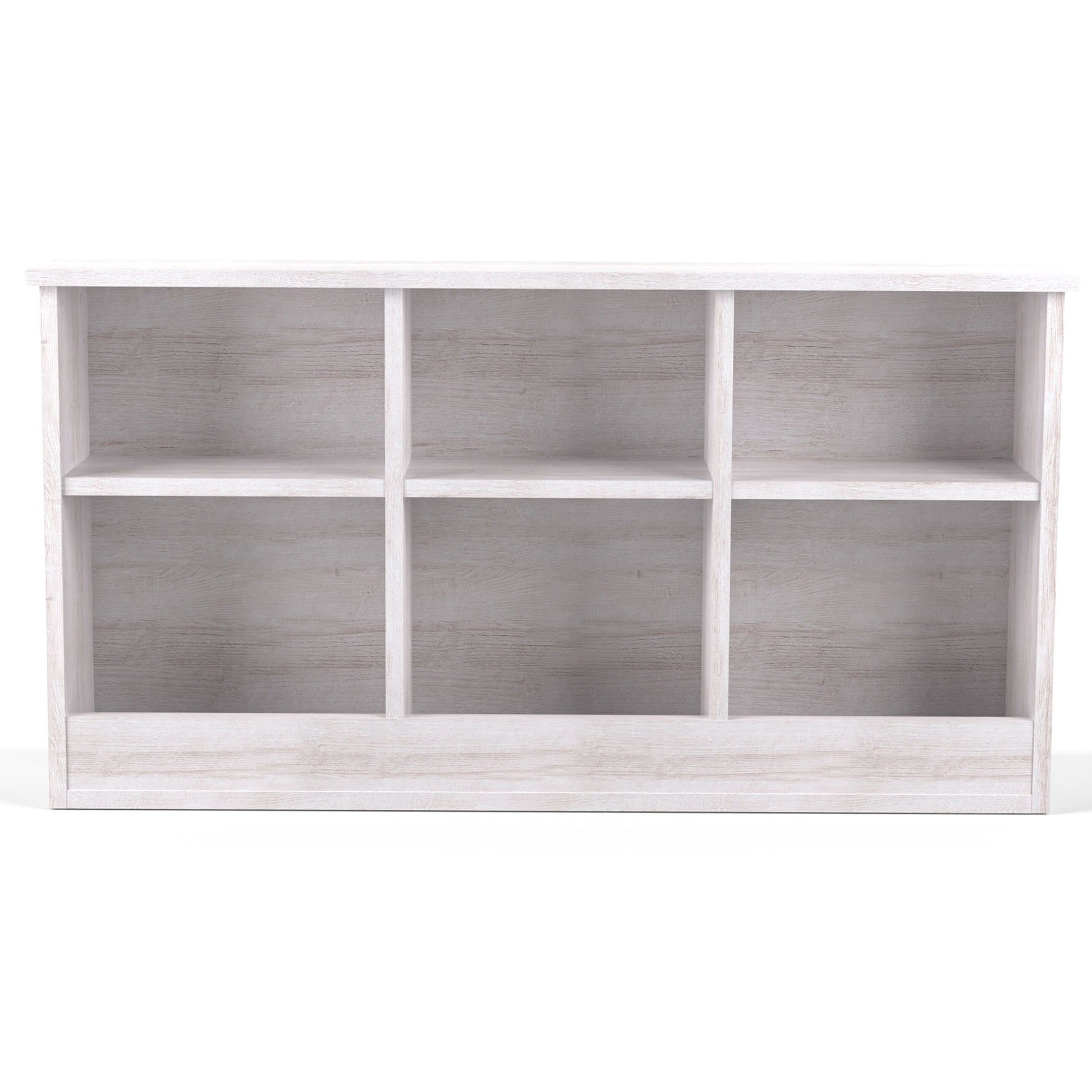 Front-facing transitional white oak six-shelf bookcase headboard on a white background