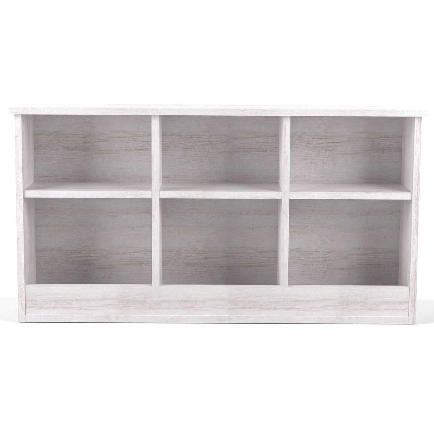 Front-facing transitional white oak six-shelf bookcase headboard on a white background