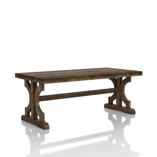 Right angled farmhouse reclaimed oak trestle base coffee table on a white background